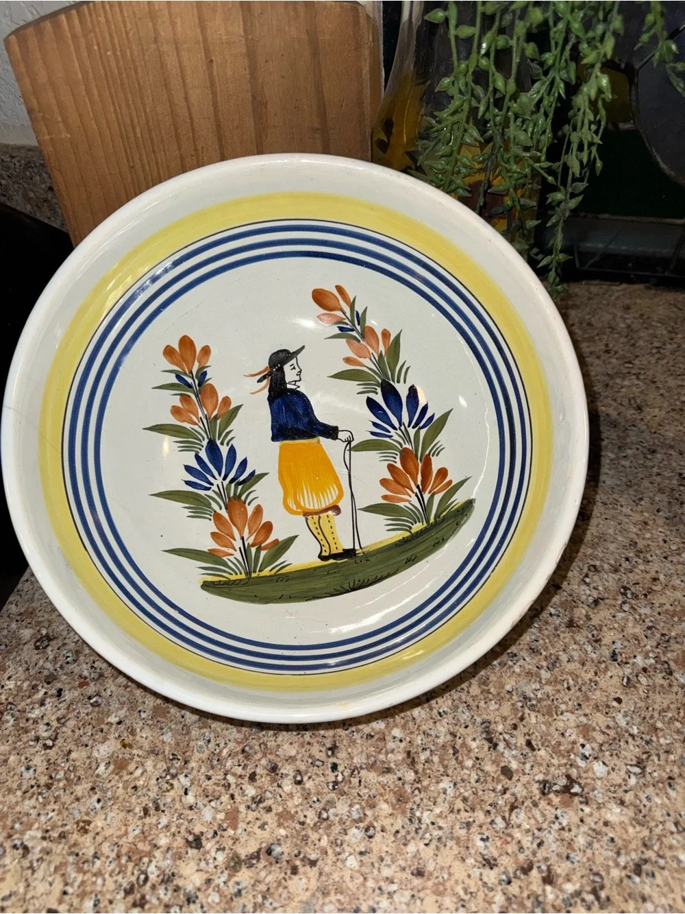 Vintage Henriot Quimper France Hand-Painted Breton Woman Bowl